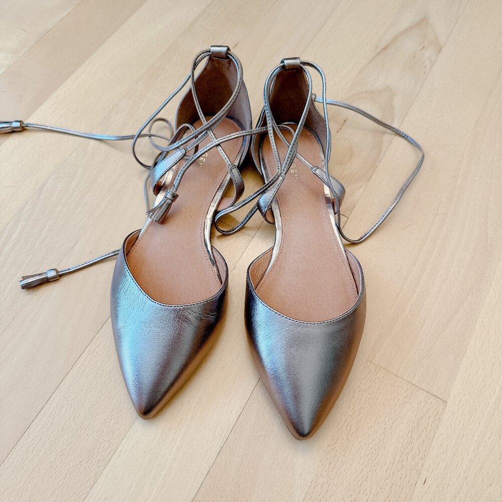 Halogen Oliver Ankle Wrap Lace up Leather Flats NWOB